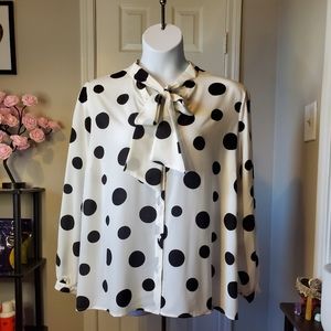 Eloquii Tie Neck Polka-dot Blouse